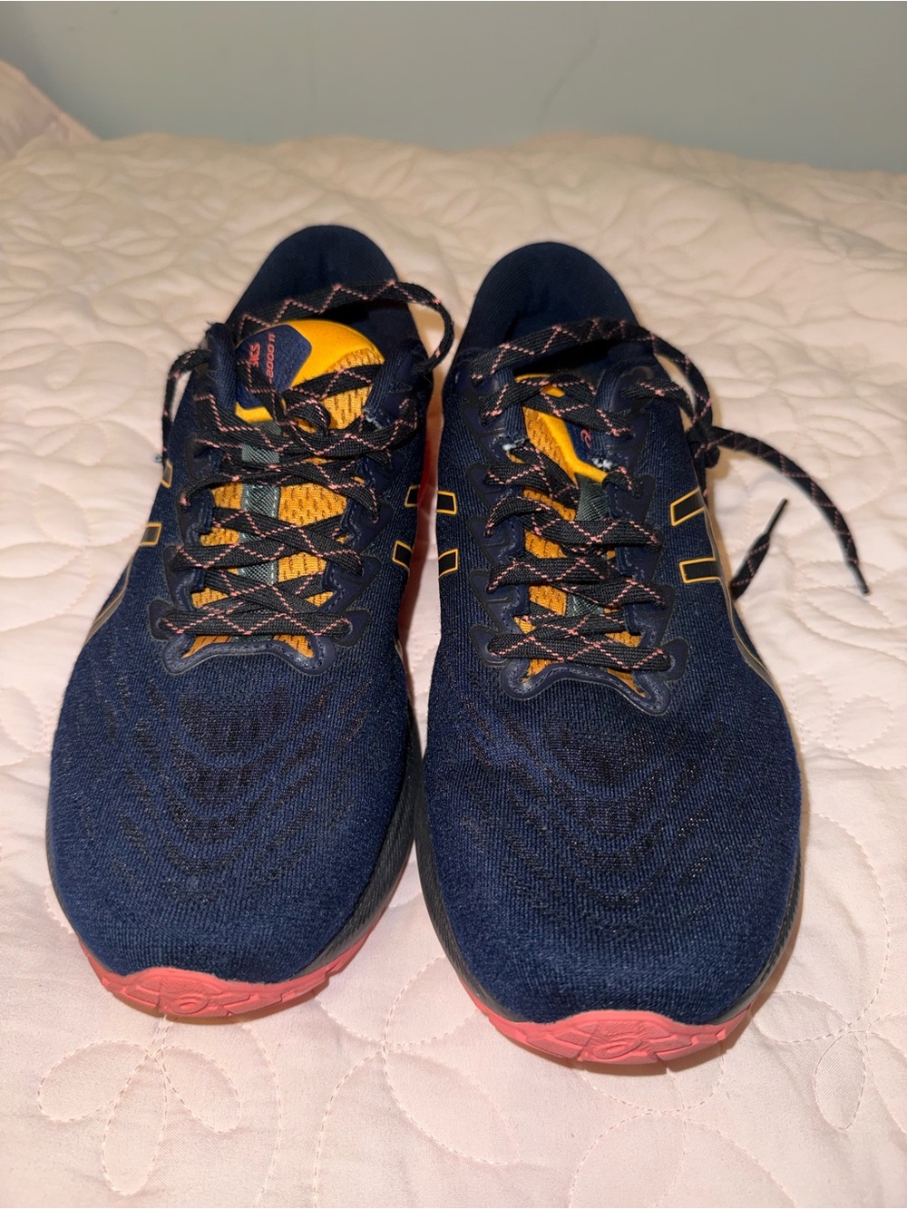Asics Navy Blue Shoes with Yellow and Coral Accents